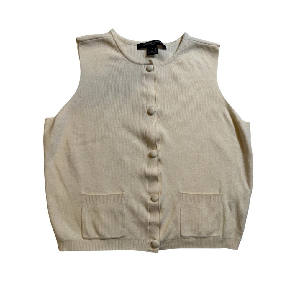 French Connection Women's Cream Crewneck Sweater Vest Size Small